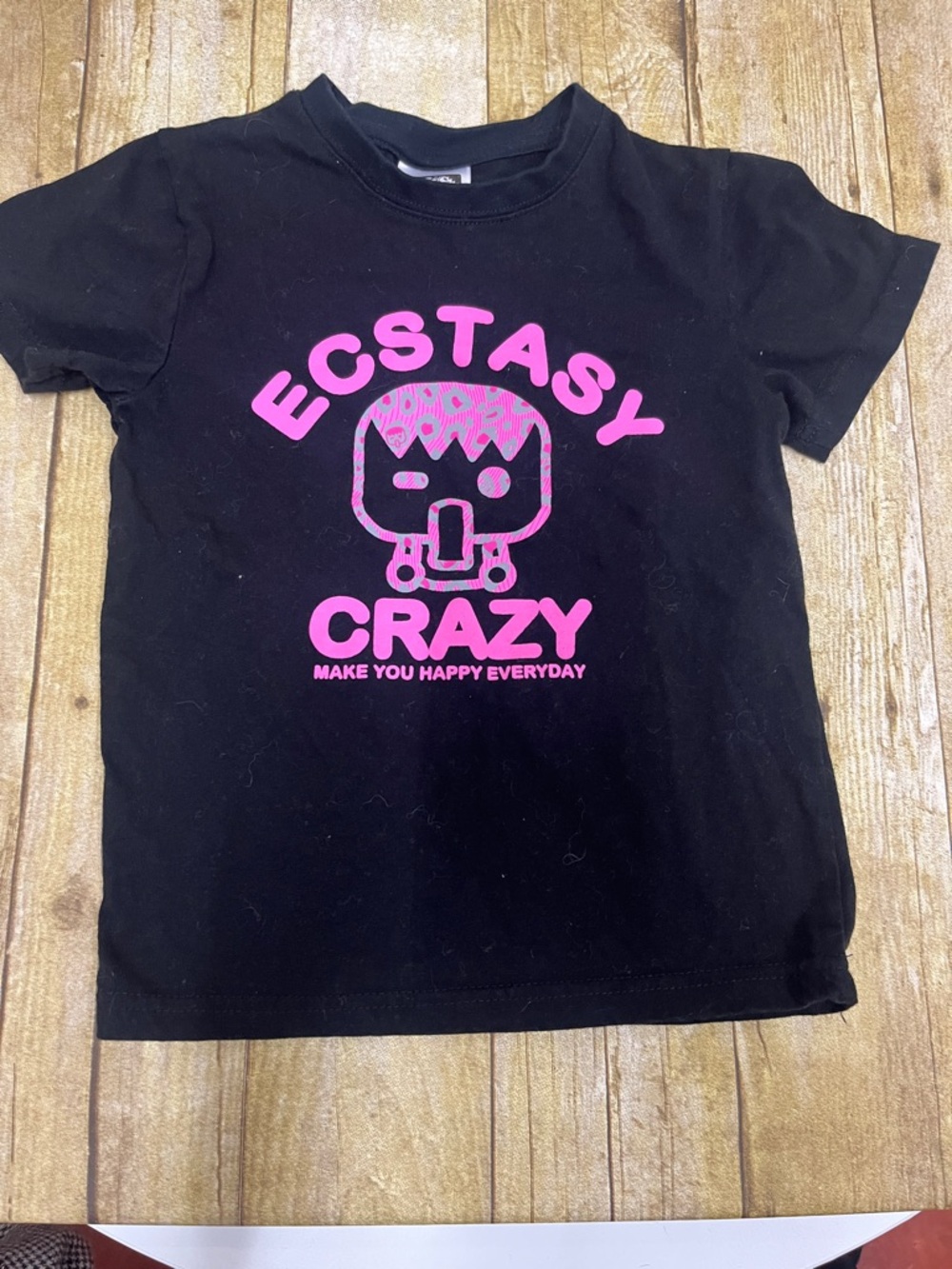 Kids Black Tee with Pink 'Ecstasy Crazy' Graphic